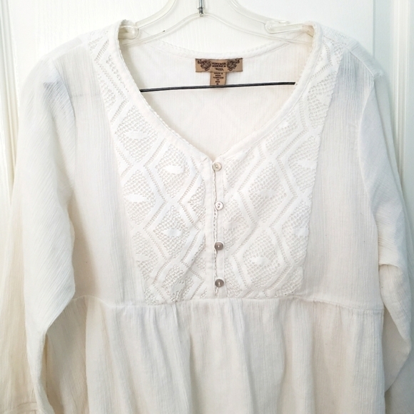 White Boho Long Sleeve Peasant Top Medium - Picture 4 of 14